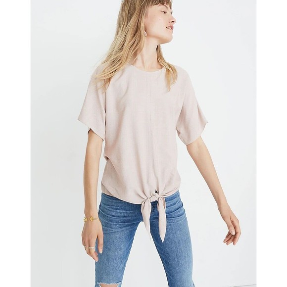 Madewell Small Striped Button-Back Tie Front Tee Half Sleeve Relaxed Fit Red - Picture 1 of 15